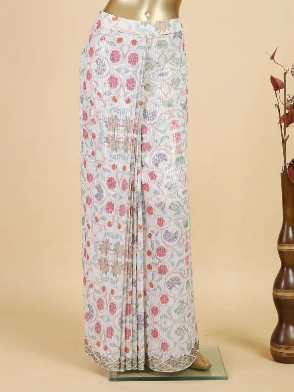 Latest off white georgette ready to wear saree
