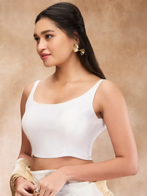 Latest off white plain silk blouse