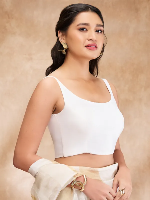 Latest off white plain silk blouse