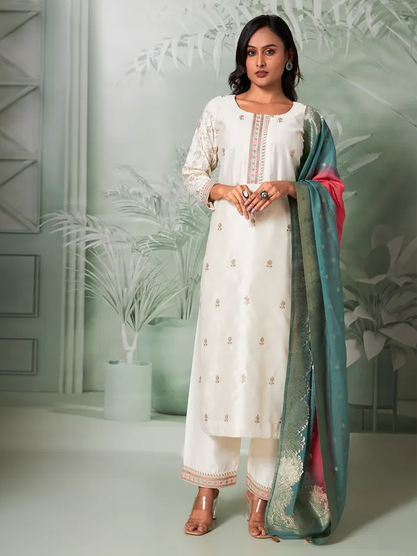 Latest off white silk kurti set