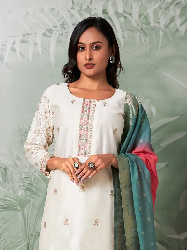 Latest off white silk kurti set