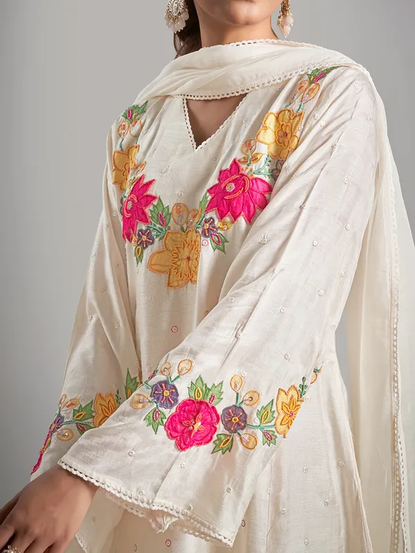 Latest off-white silk salwar suit
