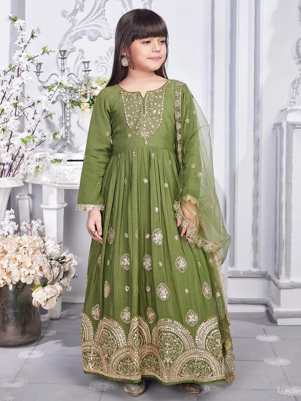 Latest olive georgette anarkali suit