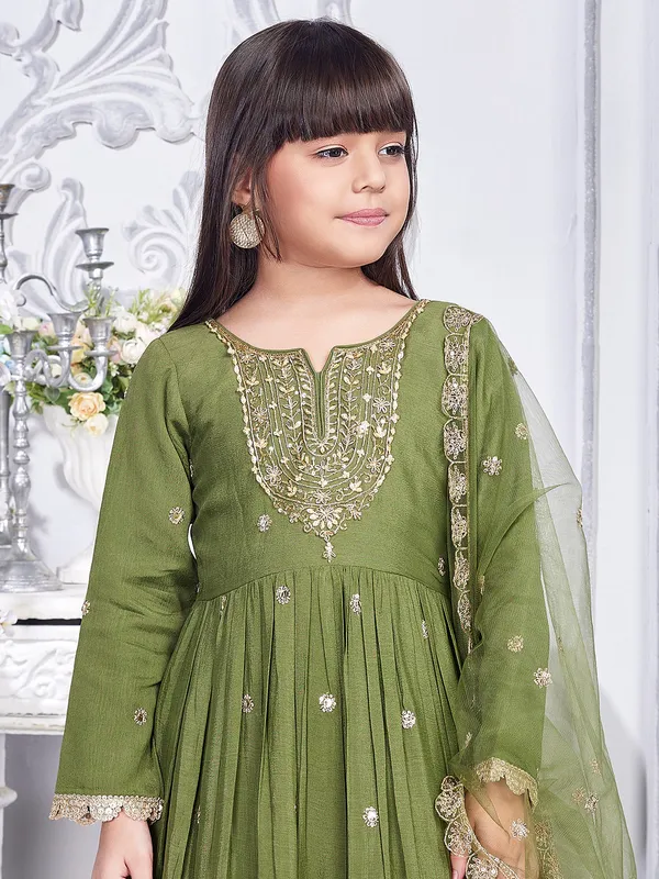 Latest olive georgette anarkali suit