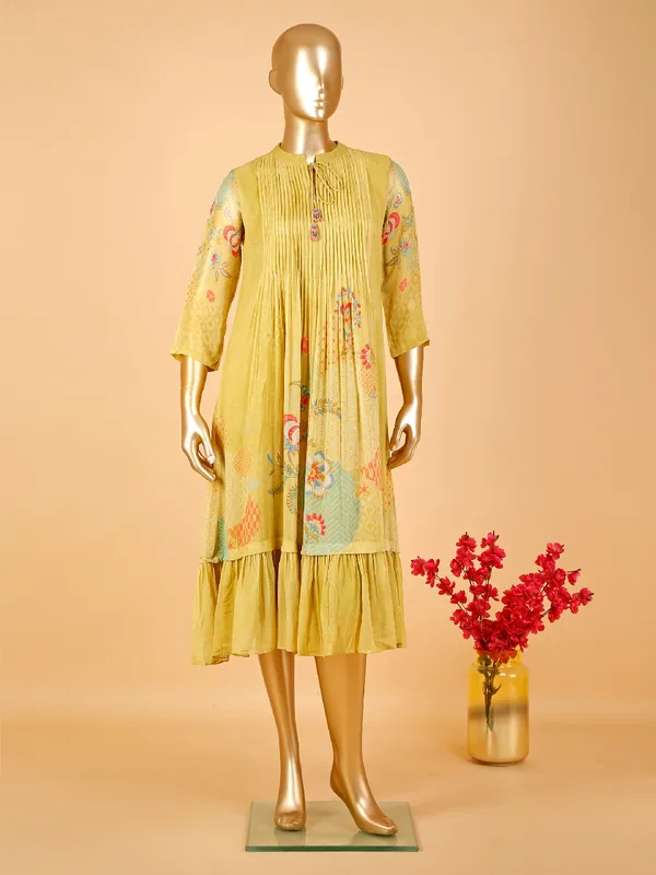 Latest olive printed georgette kurti