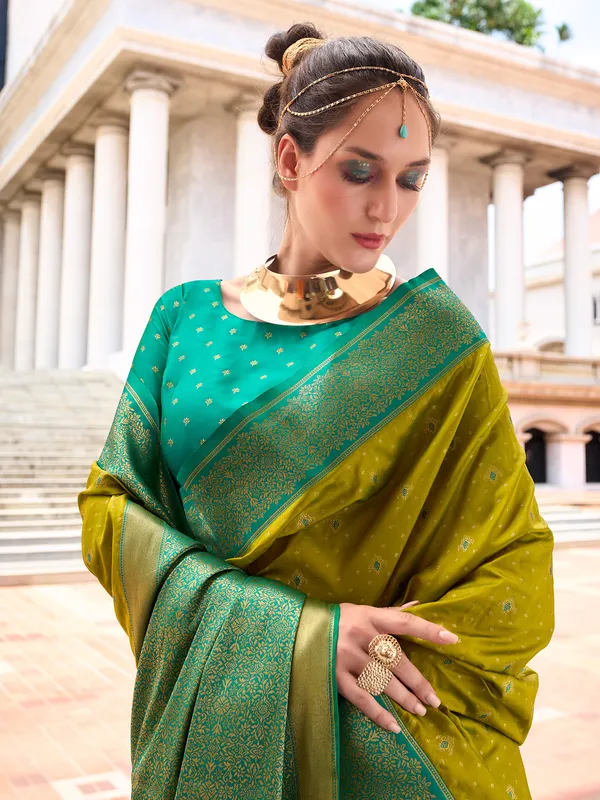 Latest olive saree in soft silk