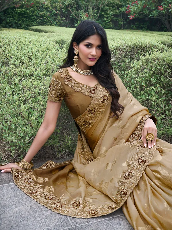 Latest olive tissue silk saree