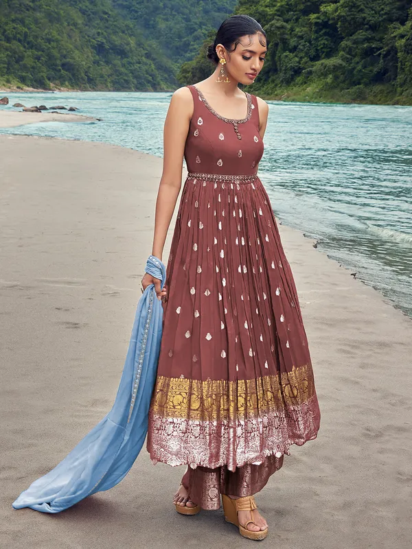 Latest onion pink silk palazzo suit
