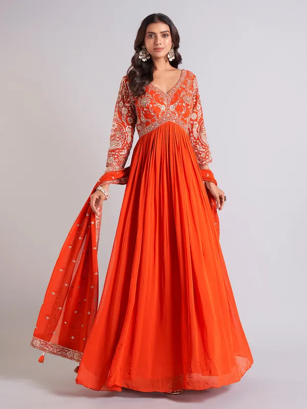 Latest orange georgette anarkali salwar suit