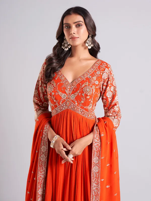 Latest orange georgette anarkali salwar suit