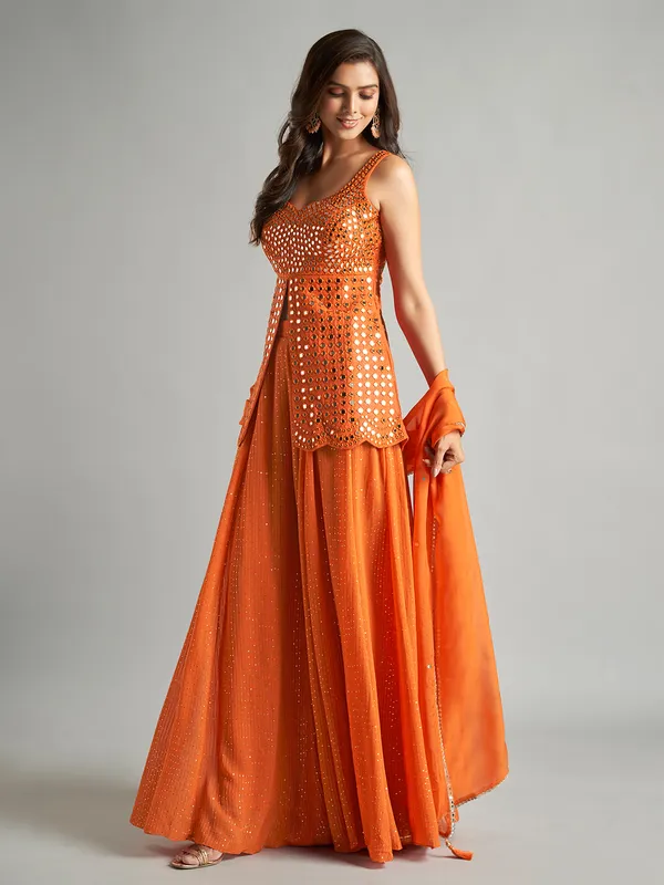 Latest orange palazzo suit in georgette