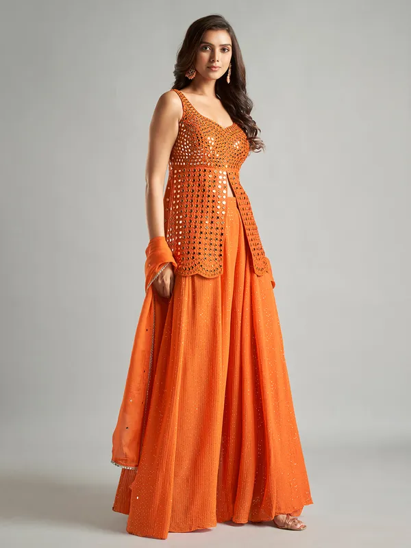 Latest orange palazzo suit in georgette