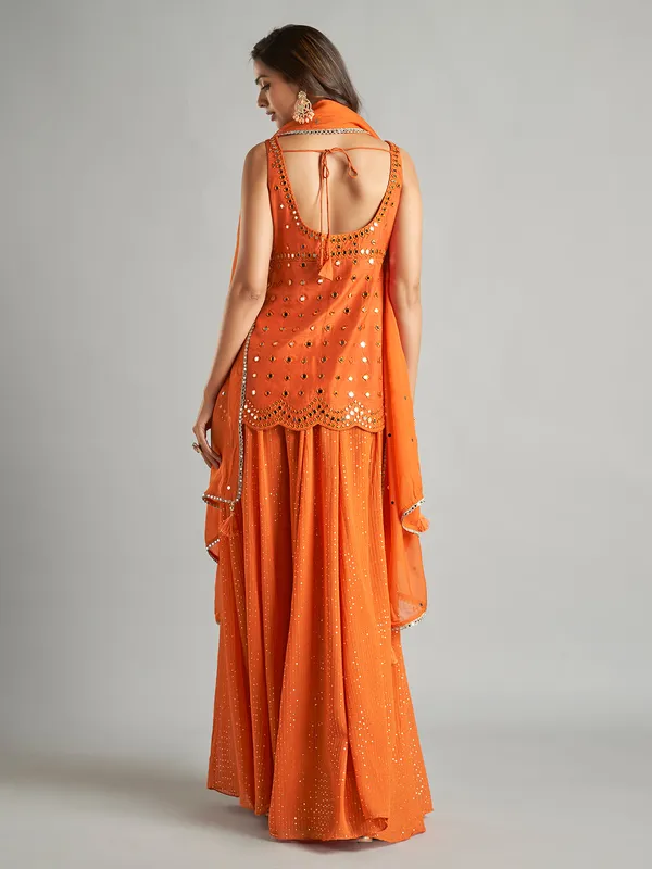 Latest orange palazzo suit in georgette