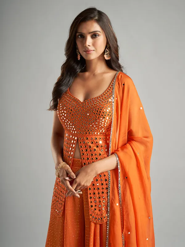 Latest orange palazzo suit in georgette