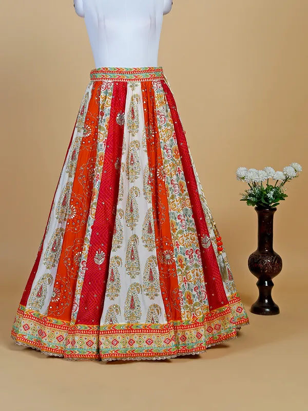 Latest orange printed silk lehenga choli