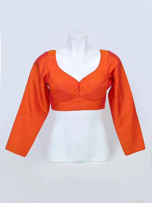 Latest orange raw silk designer ready made blouse