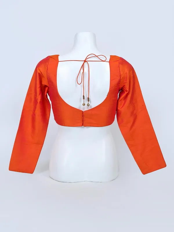 Latest orange raw silk designer ready made blouse