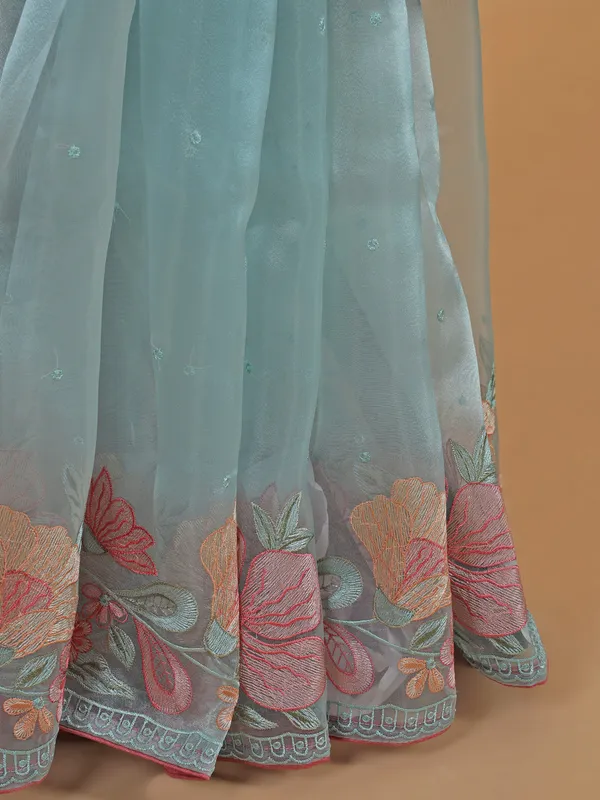 Latest organza saree in sky blue
