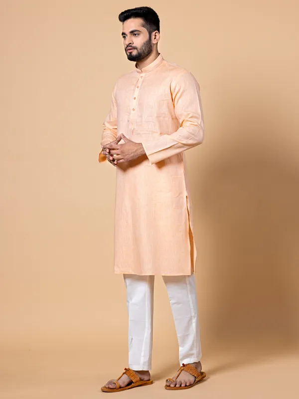 Latest peach plain linen kurta set