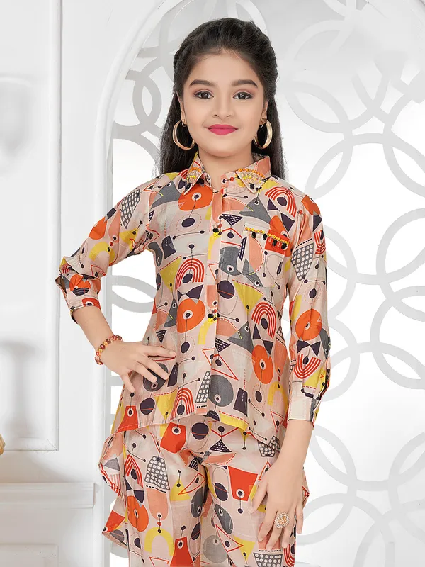 Latest peach printed cotton co ord set