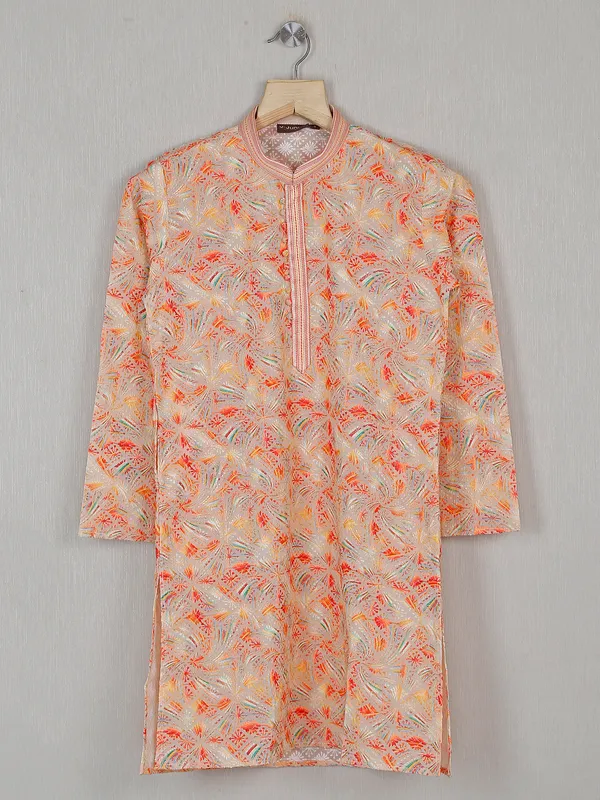 Latest peach printed cotton festive kurta suit