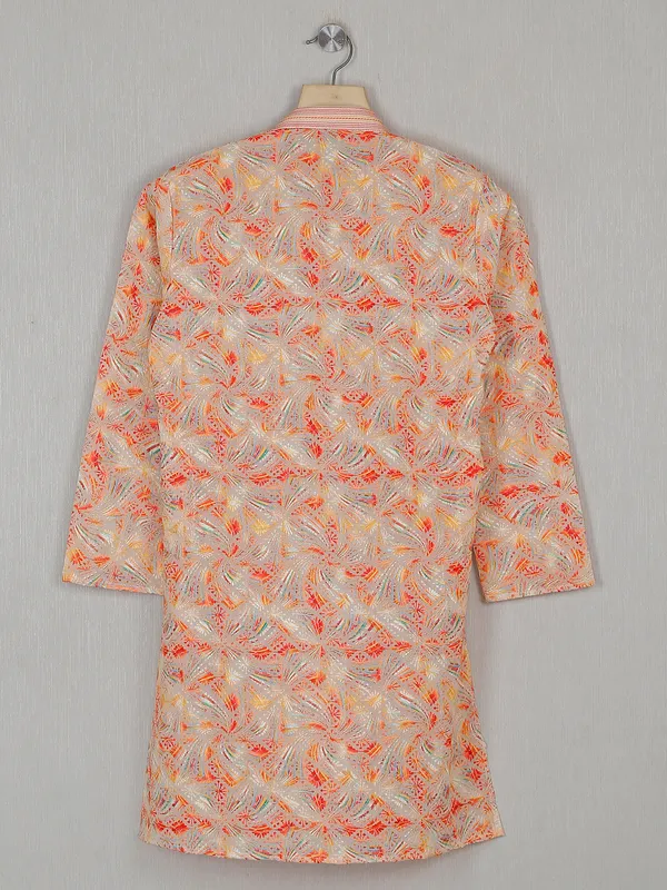 Latest peach printed cotton festive kurta suit