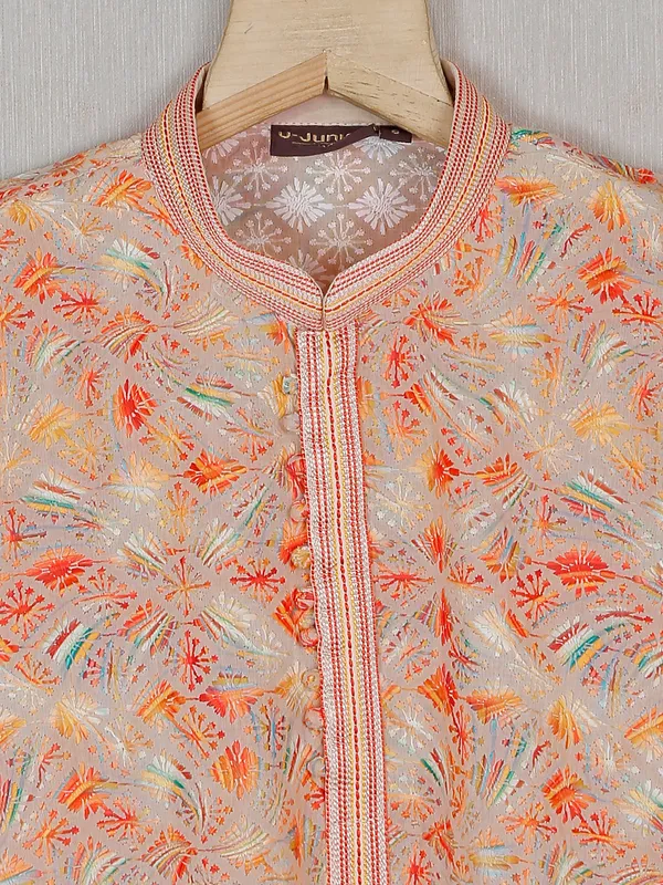 Latest peach printed cotton festive kurta suit