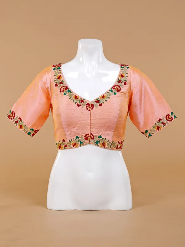 Latest peach raw silk blouse