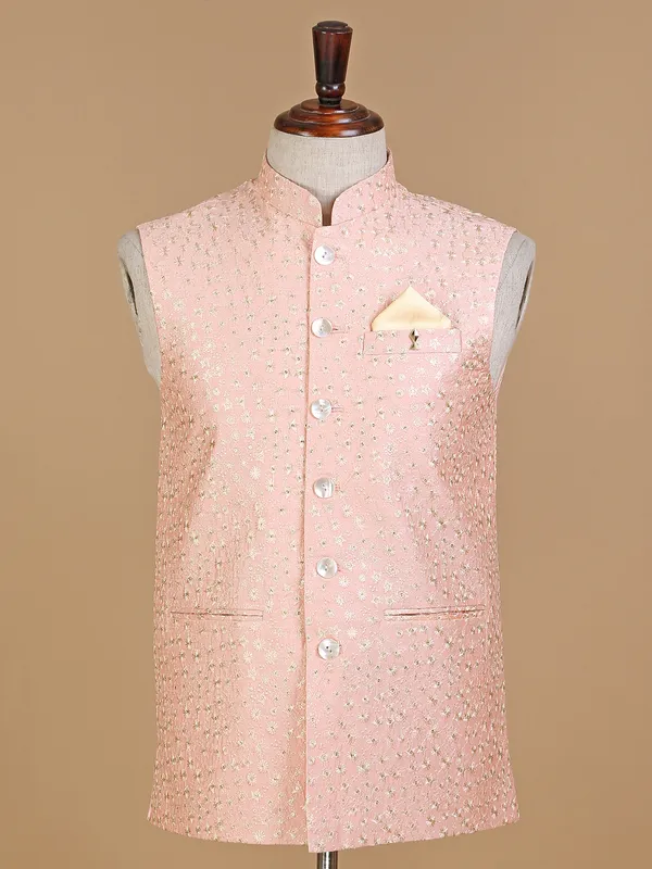 Latest peach silk embroidery waistcoat