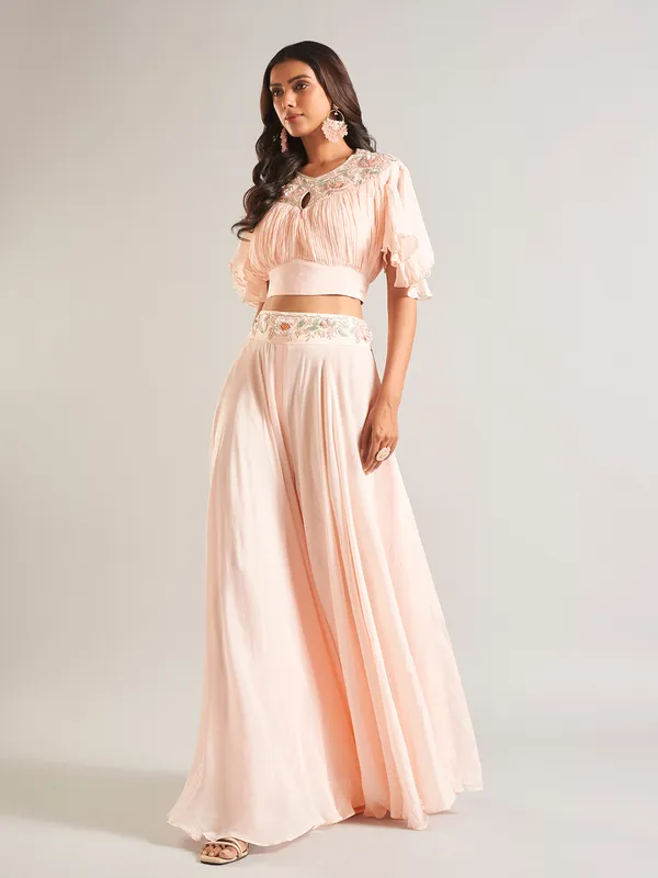Latest peach silk palazzo salwar suit