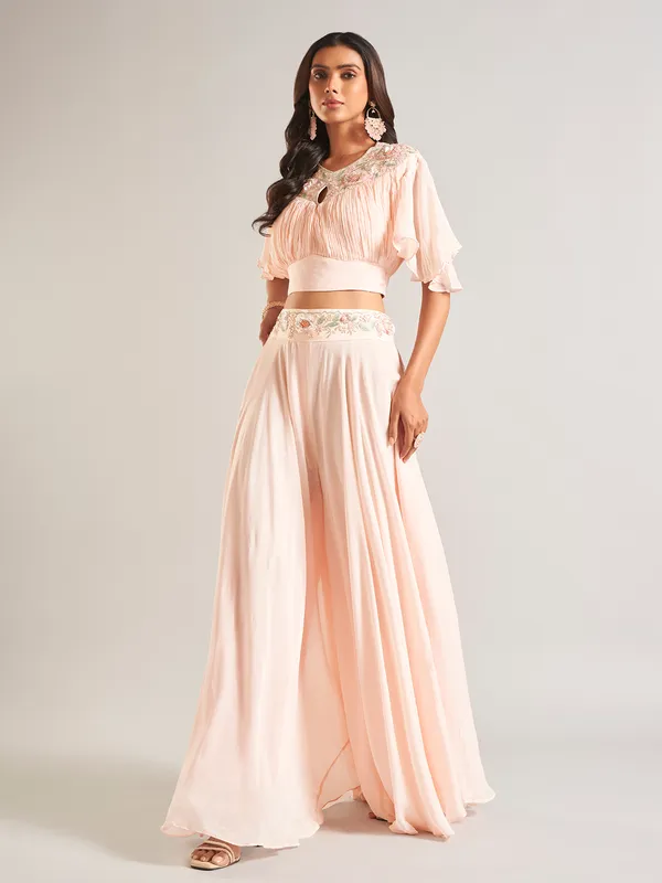 Latest peach silk palazzo salwar suit