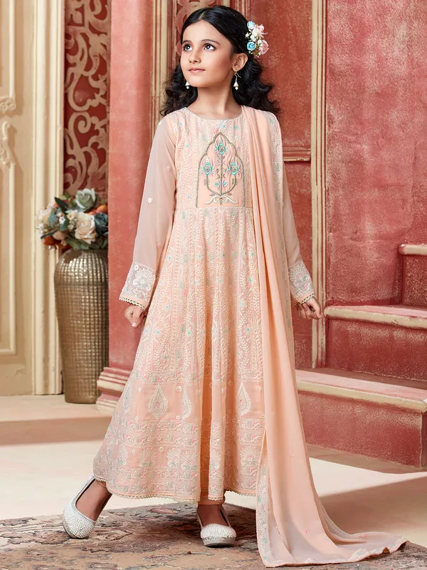 Latest peach thread inflated anarkali suit