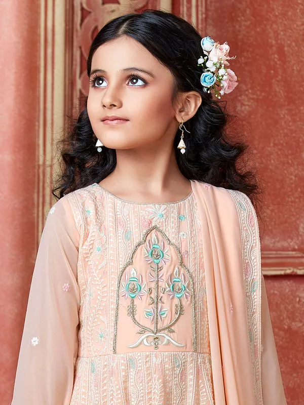 Latest peach thread inflated anarkali suit