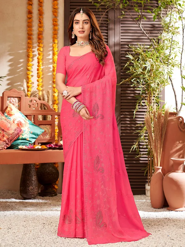 Latest pink chiffon saree