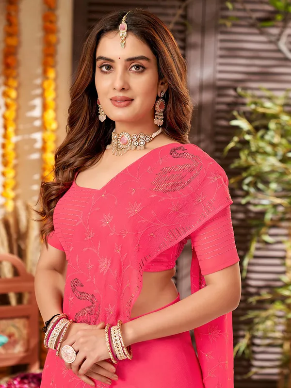 Latest pink chiffon saree