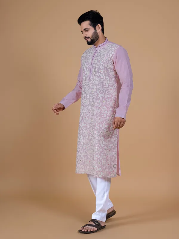 Latest pink embroidery kurta suit in silk