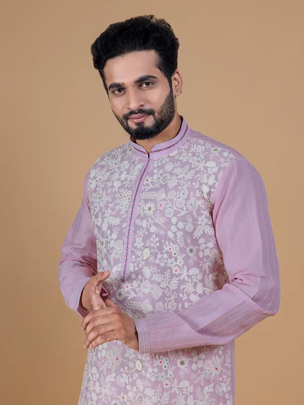 Latest pink embroidery kurta suit in silk