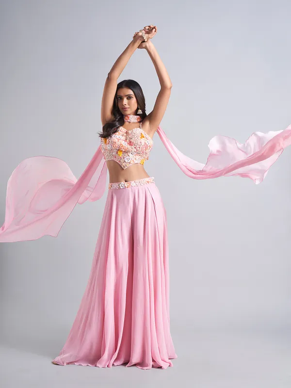 Latest pink georgette palazzo salwar suit