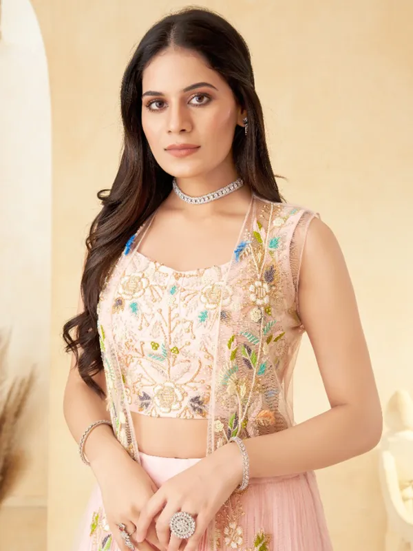 Latest pink jacket style silk lehenga choli