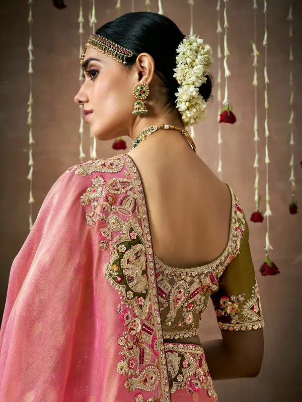 Latest pink saree in dola silk
