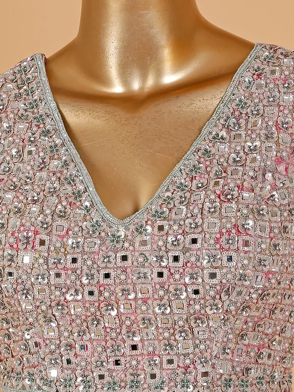 Latest pink silk printed saree
