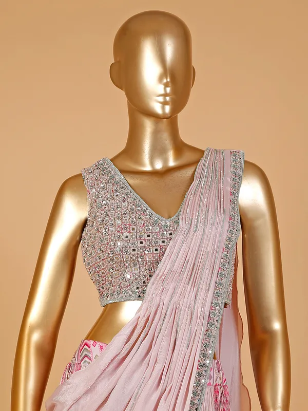 Latest pink silk printed saree