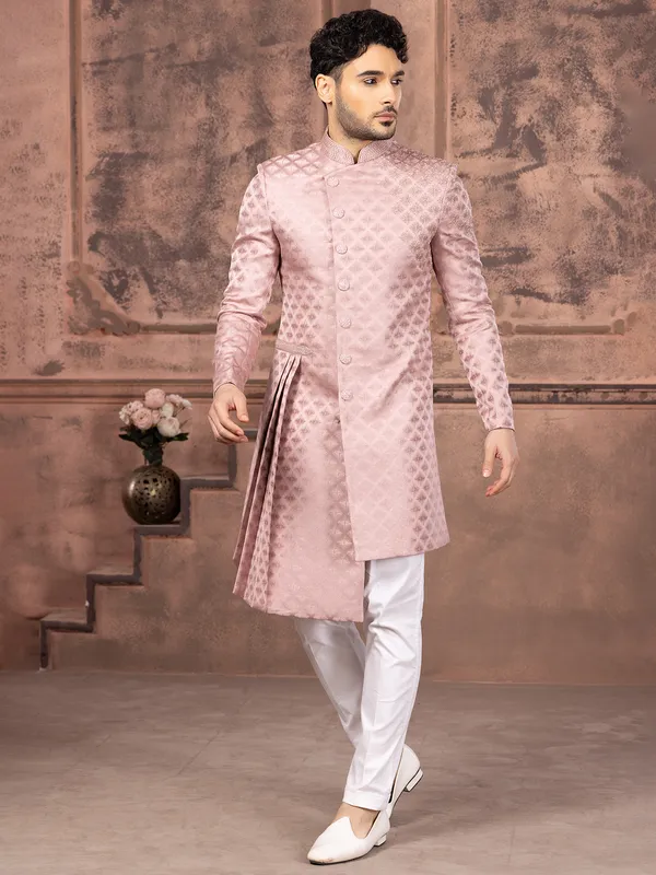 Latest pink silk wedding indowestern