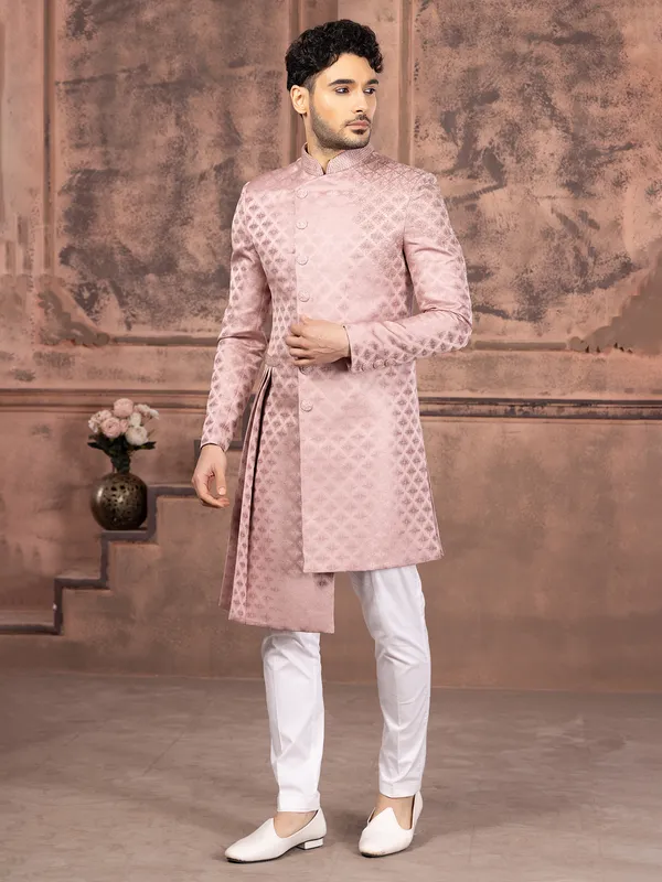 Latest pink silk wedding indowestern