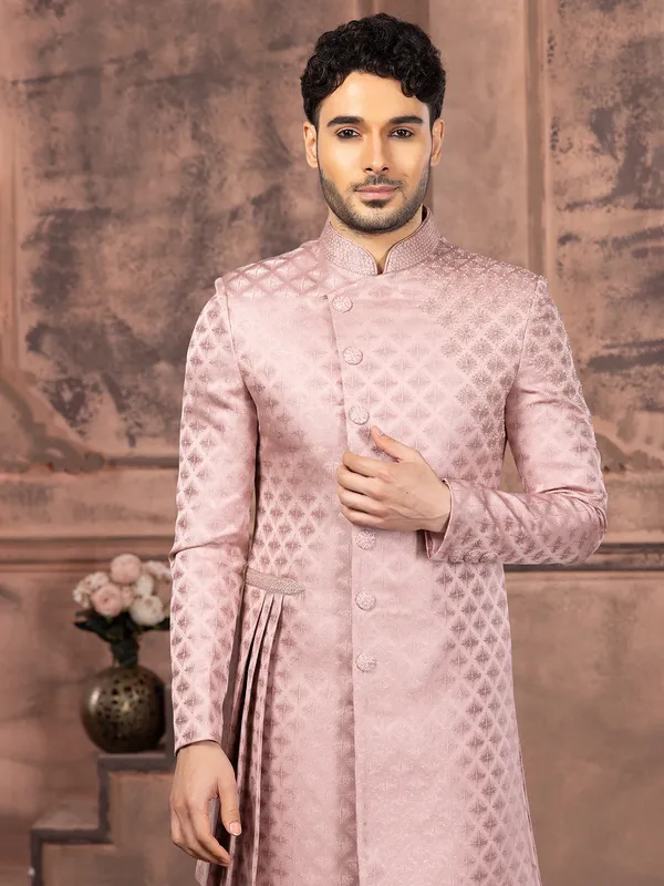 Latest pink silk wedding indowestern