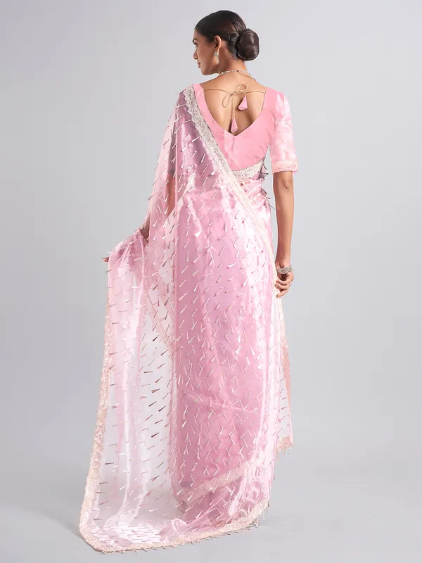 Latest pink tissue silk saree for receptions