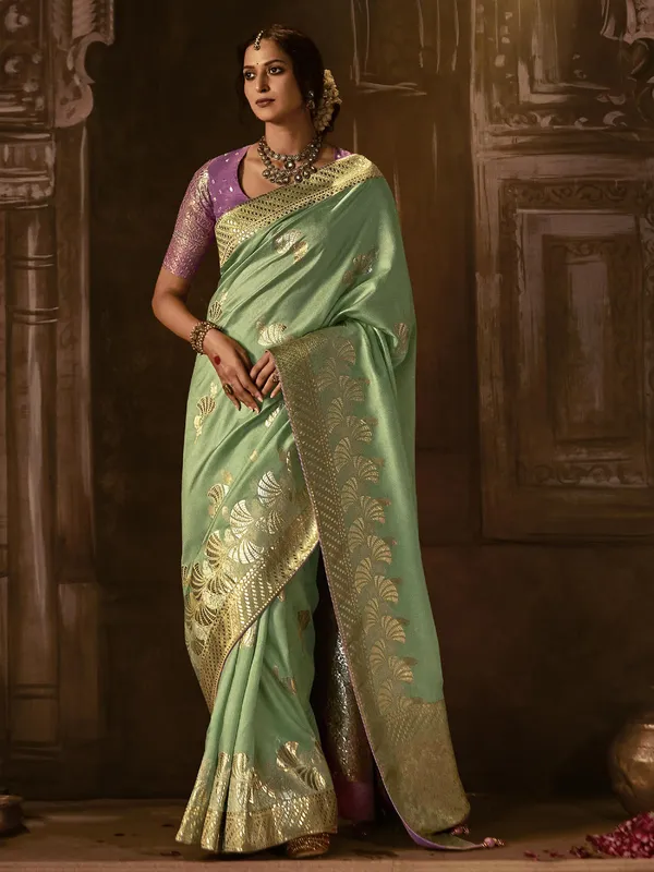 Latest pista green dola silk saree