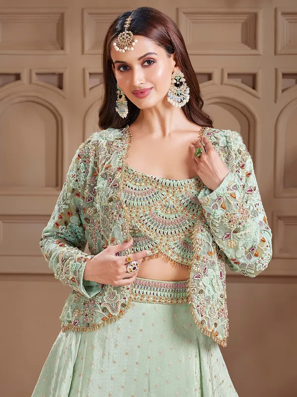 Latest pista green georgette lehenga choli for party