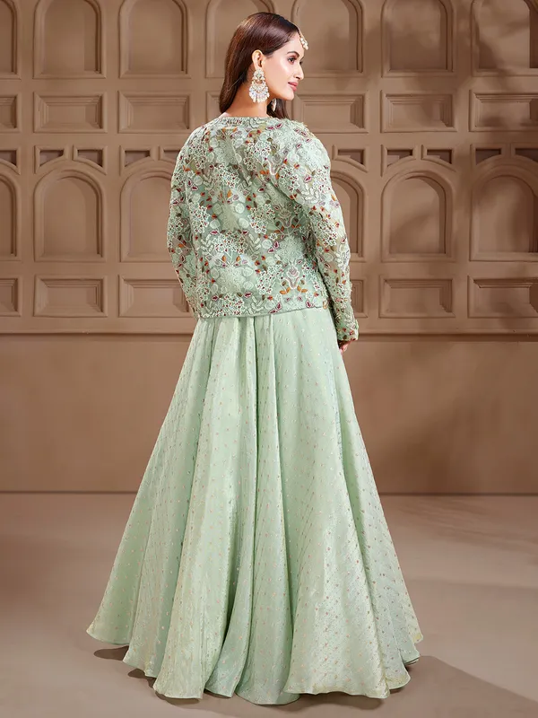 Latest pista green georgette lehenga choli for party