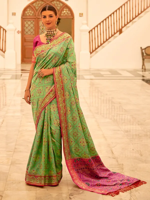 Latest pista green patola silk saree